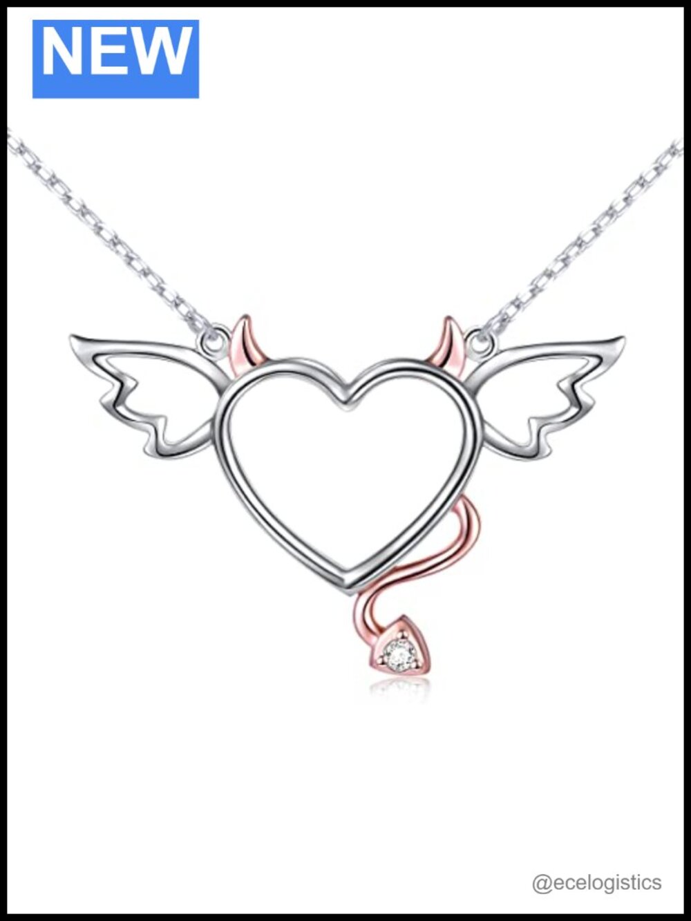 925 Sterling Silver Devil Heart Wings Pendant Necklace Women
